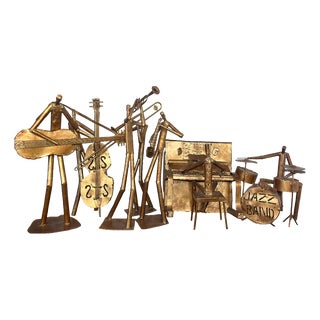 Large Handcrafted Metal Folk Art Sculptures of a Jazz Band, 1960s, Set of 6 For Sale