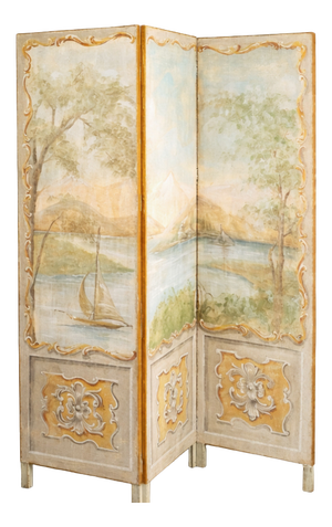 Three-Panel Folding Screen with Lake Landscapes and Rockery Motifs, 1890s
