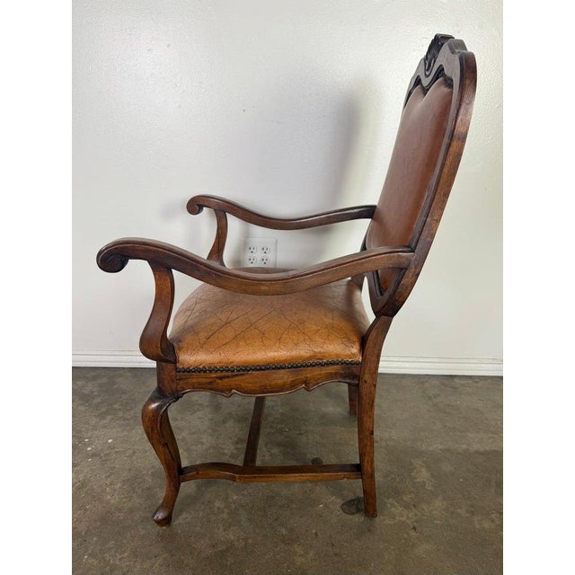 Auburn Set of Ten French Carved Wood Dining Chairs With Leather Upholstery For Sale - Image 8 of 18