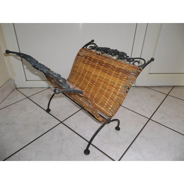 Wood Magazine Racks in Wrought Iron, Wicker and Twisted Wire, France, 1960s-1970s, Set of 2 For Sale - Image 7 of 18