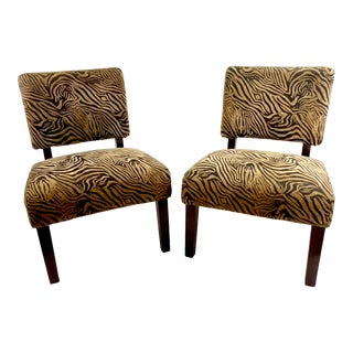 Vintage Hollywood Regency Boho Chic Zebra Print Slipper Chairs - a Pair For Sale