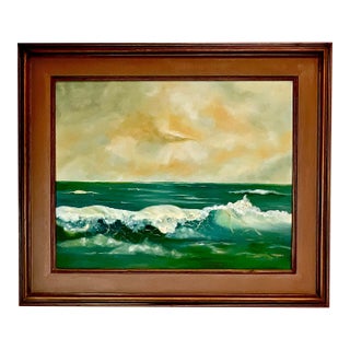 1972 Vintage Coastal Impressionist Original Seascape Oil Painting - Artist Signed, Framed For Sale
