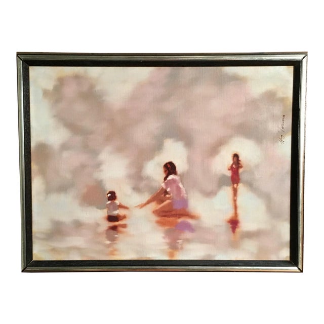 Vintage Mid-Century A. M. Torino Women at the Shore Painting For Sale