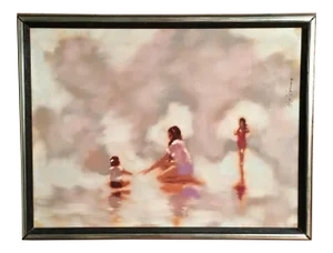 Vintage Mid-Century A. M. Torino Women at the Shore Painting