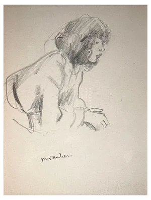 Benjamin II Vautier, Thoughtful Woman, Graphite on Paper