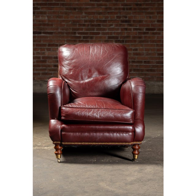 Late 20th Century Late 20th Century Pair of Plush Leather Armchairs With Ottoman in Burgundy For Sale - Image 5 of 18