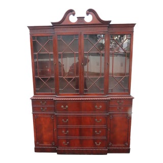 Union National Flame Mahogany 2 Part Breakfront China Display Cabinet 6666 For Sale