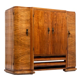 Antique English Art Deco Wood Bar Cabinet Credenza, 1930s For Sale