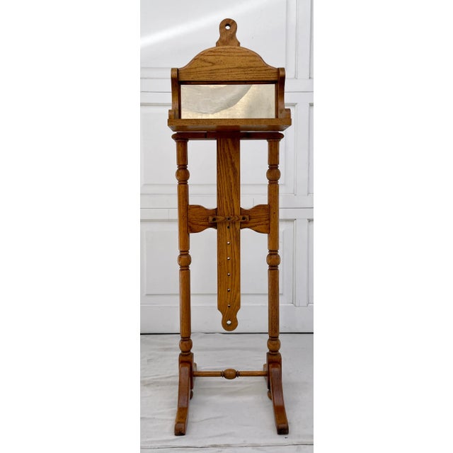Brown Mid 20th Century Traditional Oak Adjustable Vanity Mirror Valet Stand For Sale - Image 8 of 11