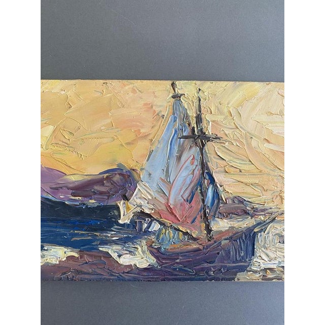 Italian Artist, Seascape with Sailboat and Figures, 1978, Oil Painting For Sale - Image 4 of 15