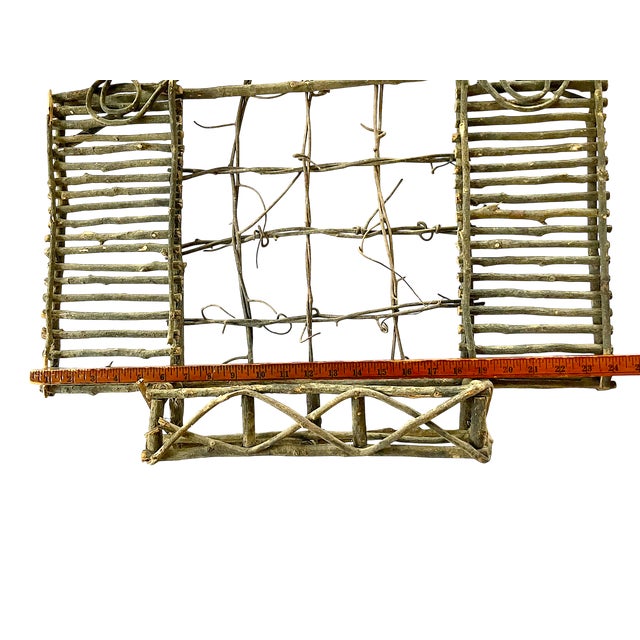 Handmade Rustic Willow Wall Pocket With Shutters & Grapevine Trellis For Sale - Image 11 of 11