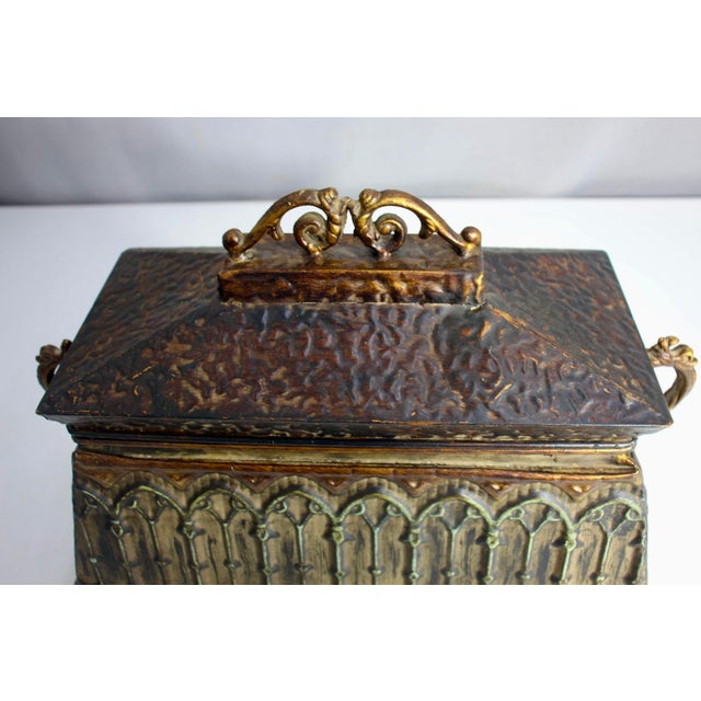 Gothic Vintage Gothic Revival Lidded Box With Ornate Embossed Detailing For Sale - Image 3 of 9