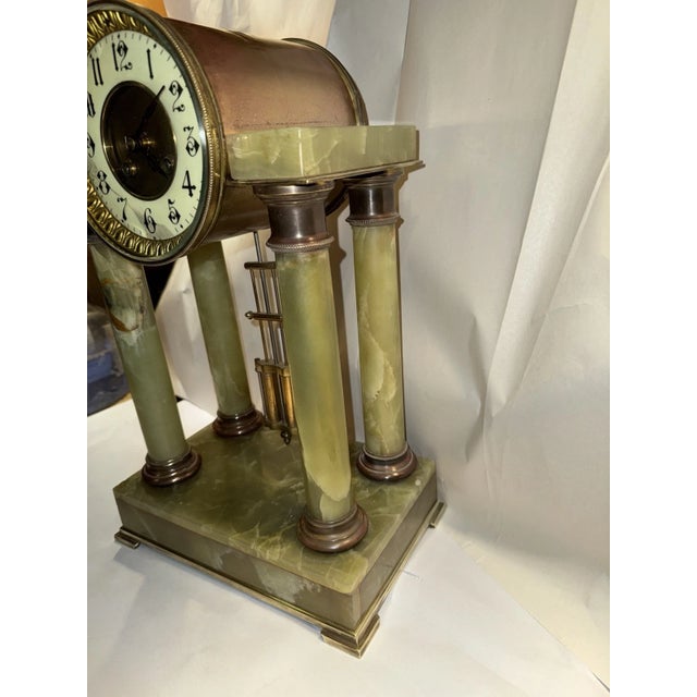 Green 19th Century French Green Onyx Portico Mantel Clock For Sale - Image 8 of 10