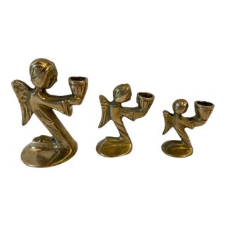 Vintage Brass Angel Shaped Graduated Candle Holders - Set of Three For Sale