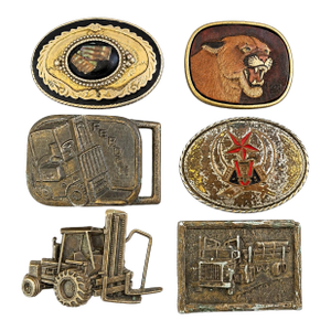 Collection of 6 Vintage Western & Industrial Brass Belt Buckles With Americana Motifs