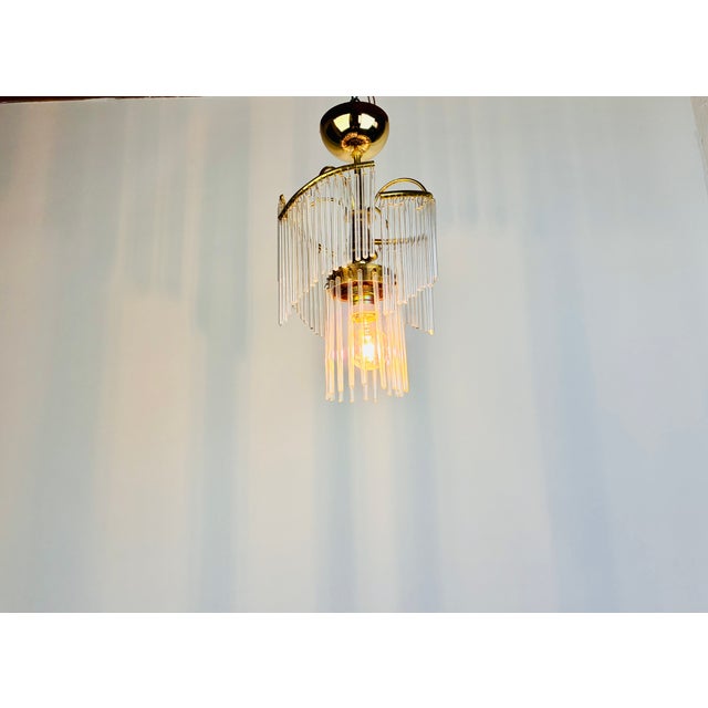 1980s Vintage Glass Rod Chandelier With Brass Frame For Sale - Image 13 of 16