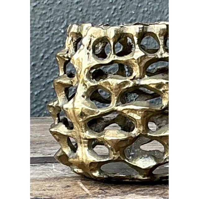 Vintage Brutalist Brass Candle Holders - Pair For Sale - Image 9 of 12