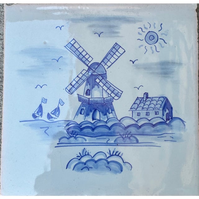 Lot of eight antique Dutch Delft cobalt blue ceramic porcelain hand painted tiles featuring both maritime scenes and those...