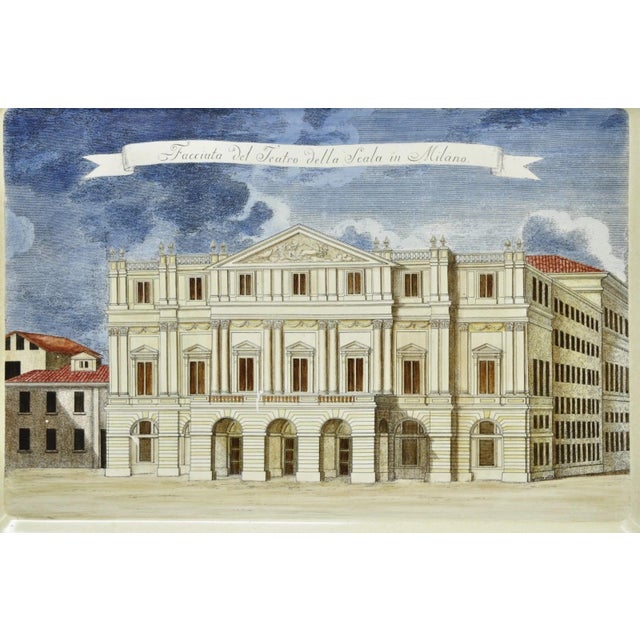 Mid 20th Century Vintage Fornasetti Milano Italy Italian Large Tole Metal Tray Piazza Della Scala For Sale - Image 5 of 18