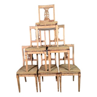 18th Century French Directoire Chairs Bleached Walnut Burlap Upholstery - Set of 8 For Sale