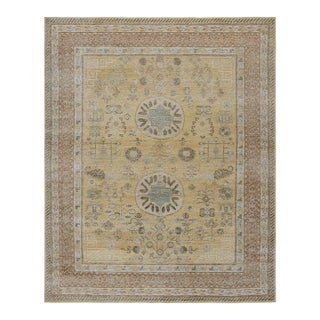 Rug & Kilim’s Khotan Rug in Gold and Red With Geometric Patterns For Sale