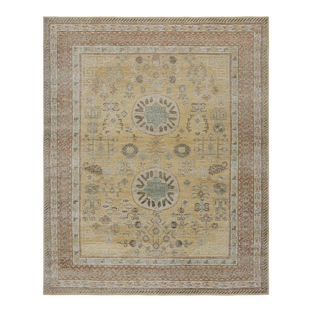 Rug & Kilim’s Khotan Rug in Gold and Red With Geometric Patterns For Sale