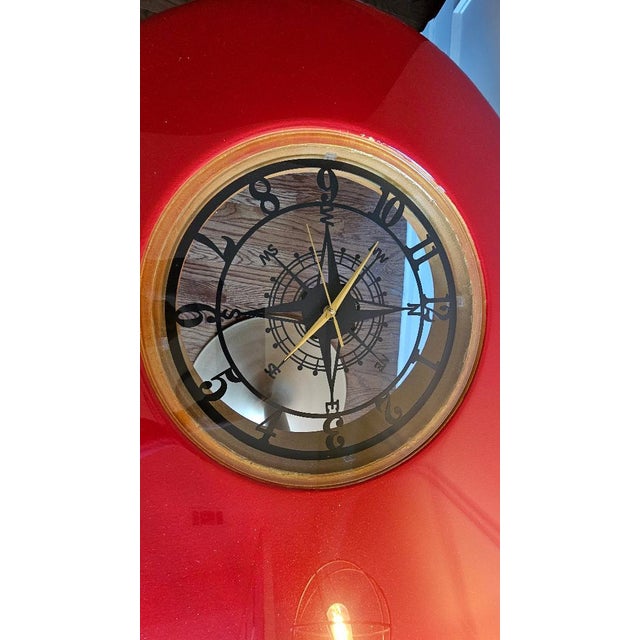 Red Custom Red & Gold Epoxy Resin Clock Table With Sculptural Pedestal Base For Sale - Image 8 of 11