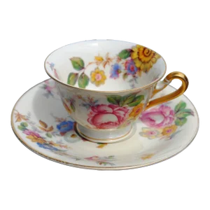 Mid Century Rosenthal Ivory Floral Demitasse Cup and Saucer