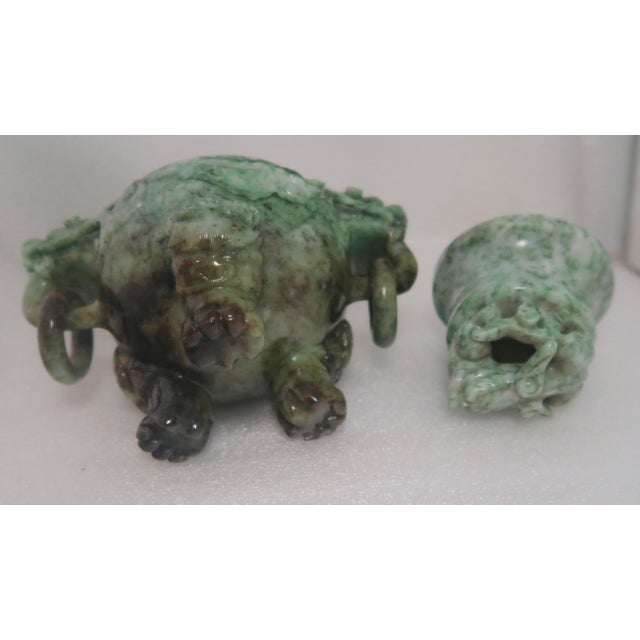 Vintage Chinese Jade Incense Burner, Covered, With Tripod Feet, Foo Dog Finial and Dragon Head Loose Ring Handles For Sale - Image 15 of 16