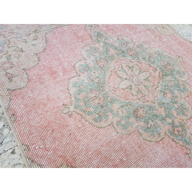 Distressed Muted Red Turkish Oushak Runner 2'11" X 12'2" For Sale In Philadelphia - Image 6 of 10