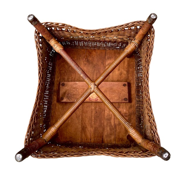 Antique Heywood Wakefield Wicker Foot Stool Ottoman For Sale - Image 15 of 16