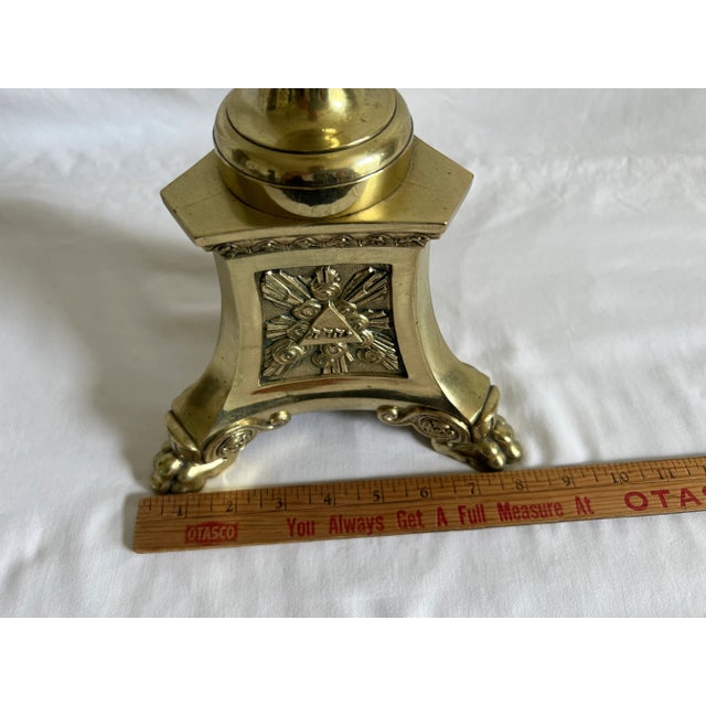 Brass Early 20th Century Tall Brass Altar Candlestick For Sale - Image 8 of 15