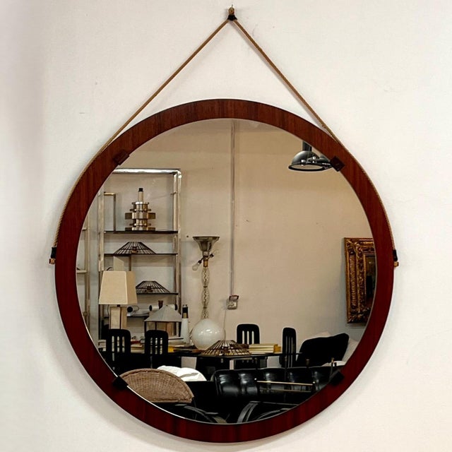 Wood Large Vintage Round Teak Wall Mirror with Rope, 1970s For Sale - Image 7 of 7