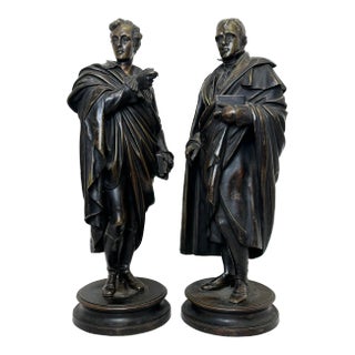 Pair Victorian Bronzes Novelist Poets Lord Byron & Sir Walter Scott Sculptures For Sale