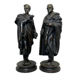 Pair Victorian Bronzes Novelist Poets Lord Byron & Sir Walter Scott Sculptures