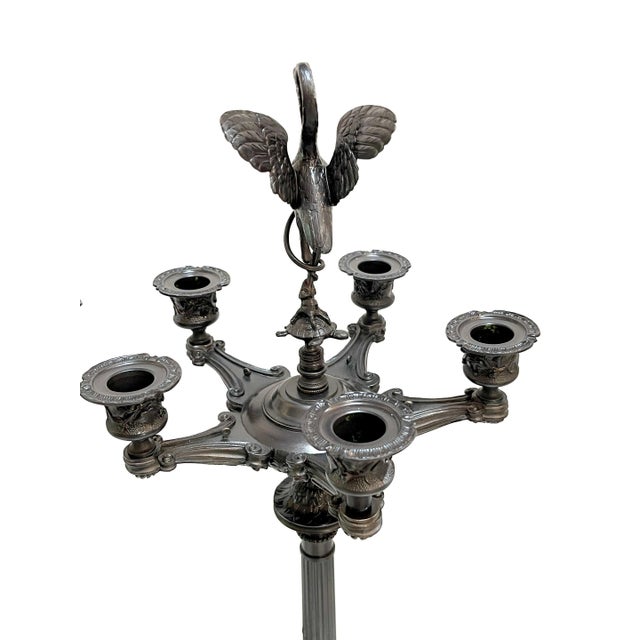 Pair of Napoleon III Patinated Bronze Patina 5-Light Candelabra, France C 1870s For Sale - Image 4 of 12