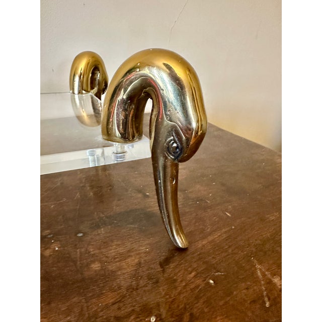 Hollywood Regency Vintage Lucite Brass Swan Vanity Tray For Sale - Image 3 of 4