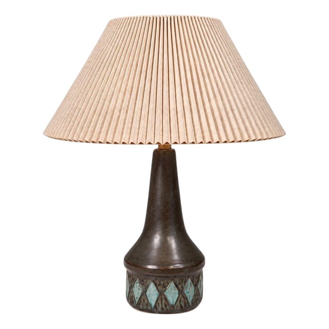 Løvesmose Keramik, Table Lamp, Brown and Turqouise Ceramic, Denmark, 1960s For Sale