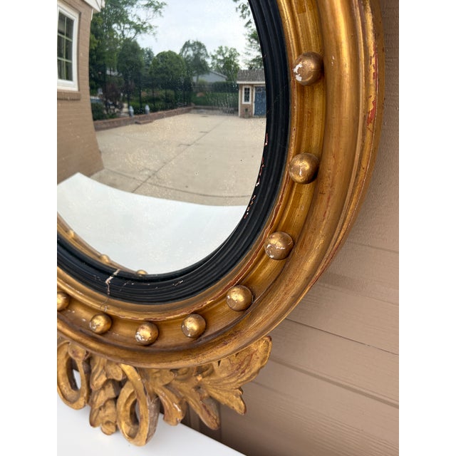 Wood Antique 19th Century American Federal Giltwood Eagle Bullseye Convex Mirror For Sale - Image 7 of 13