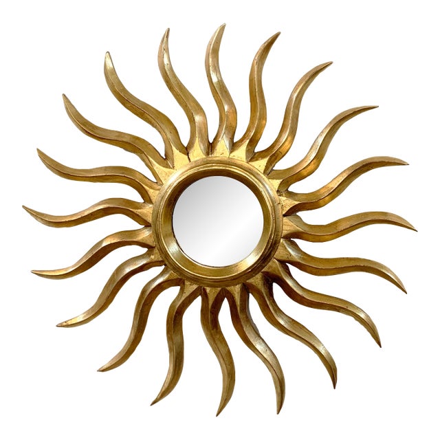 Late 20th Century Sunburst Carved Golden Mirror For Sale