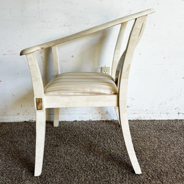 1990s Ming Style Tessellated Stone Arm Chair With Brass Inlay - Maitland Smith Style For Sale - Image 5 of 12