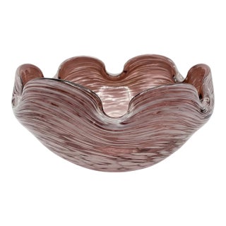 1970s Vintage Handblown Murano-Style Art Glass Bowl in Plum and White For Sale