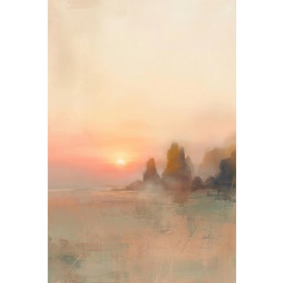 Sunset Coastal Seascape Wall Art, Abstract Beach Landscape Print, Pastel Ocean Sunset Art, 24″ × 36″ For Sale