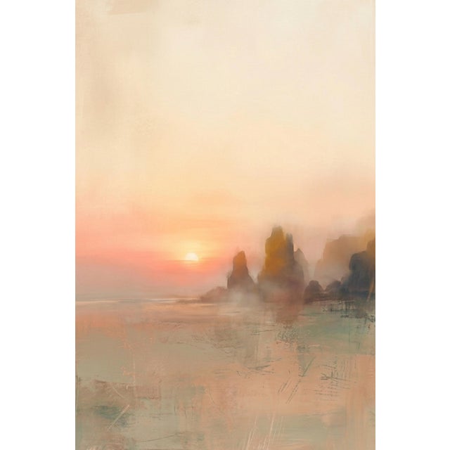 Sunset Coastal Seascape Wall Art, Abstract Beach Landscape Print, Pastel Ocean Sunset Art, 24″ × 36″ For Sale
