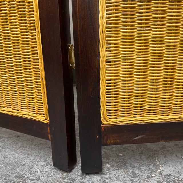 Woven Rattan Four-Panel Folding Screen For Sale - Image 12 of 12