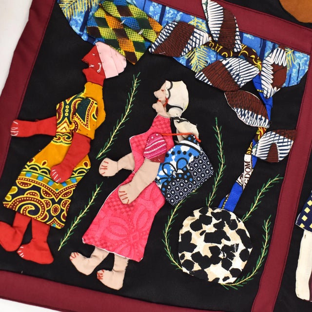 Early 20th Century Weya 4 Panel Story Quilt Village Life For Sale - Image 4 of 6