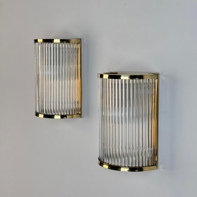 Art Deco Style Murano Glass and Brass Wall Sconces attributed to De Majo, 1970s, Set of 2 For Sale - Image 12 of 16