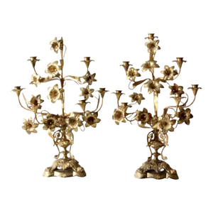 Antique Brass Candelabras Pair