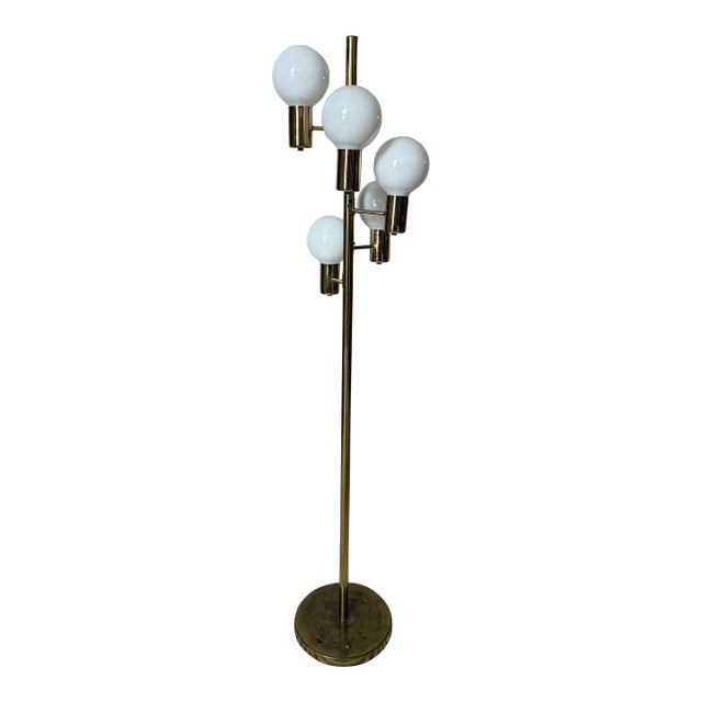Vintage 1970s Mid-Century Modern Sonneman “Waterfall” Cascading Globe Floor Lamp in Brass For Sale