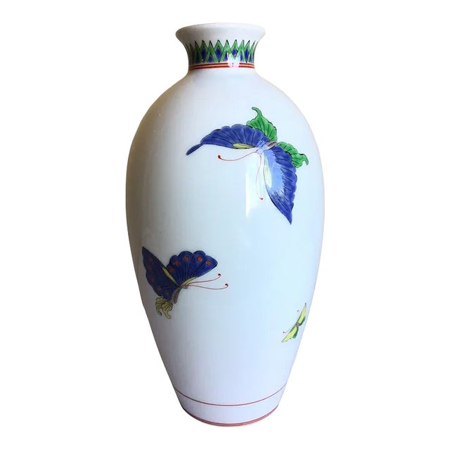 Vintage Japanese Fukagawa Hand-Painted Arita Porcelain Enamel Butterfly Vase For Sale